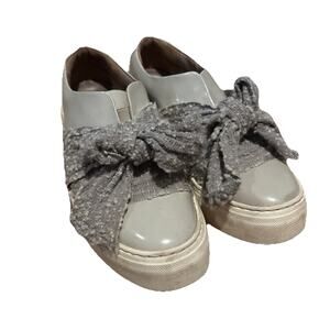 AGL Shoes Womens 38.5 US 8.5 Beige Tweed Bow Slip On Platform Sneakers Italy